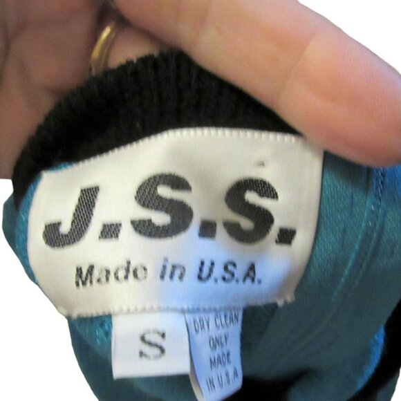 Vintage J.S.S Turquoise Knit Dress in SZ Small w Faux Black Buttons, USA Made - Picture 3 of 6